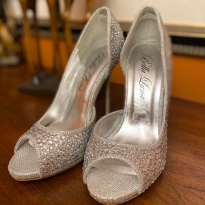 Rhinestone open toe evening pump